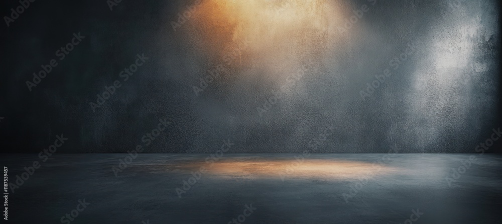 Poster minimalistic gray concrete room with textured wall and smooth floor for product display or mockup