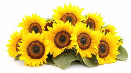 Fototapeta premium Sunflowers in Bloom: A vibrant cluster of sunflowers, their radiant yellow petals and dark centers creating a cheerful display, bringing warmth and joy.