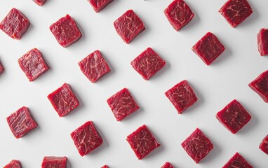 2025 crafted from medium-rare steak slices, arranged artistically with visible grill marks on a clean white background