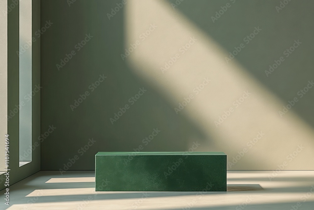 Poster minimalist interior design green block abstract composition soft lighting for product display