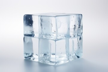 Ice cube arrangement with clear texture and bubbles against a light background in a minimalistic setting