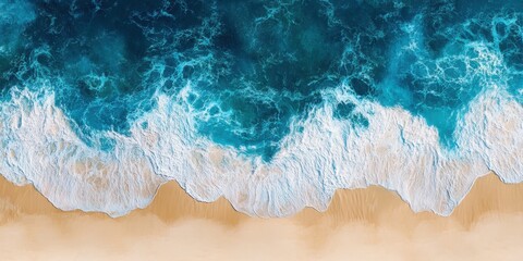 Obraz premium Aerial view of ocean waves and beach in photorealistic style