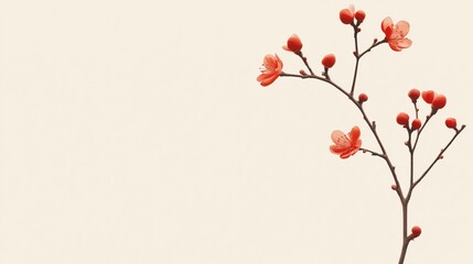 Minimalist chinese new year greeting design with cherry blossoms for posters and cards