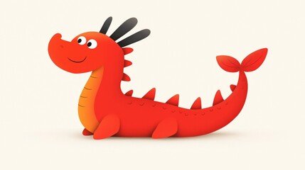 Fototapeta premium Minimalist chinese new year postcard design featuring a red dragon