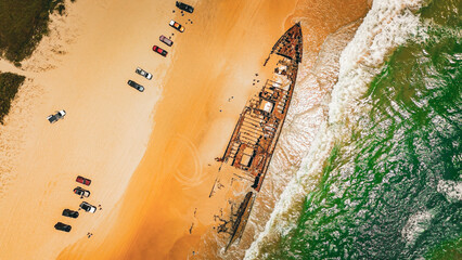 Breathtaking Drone Footage of K'gari (Fraser Island): Australia's Natural Paradise from Above. Shipwreck