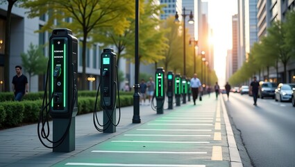 City Street Electric Vehicle Charging Stations