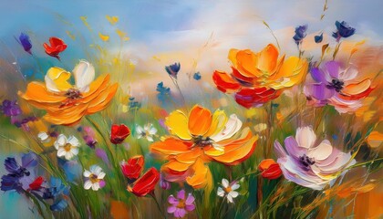 Stunning Original Oil Painting Vibrant Field Wildflowers on Canvas, Capturing the Majesty of Natures Palette
