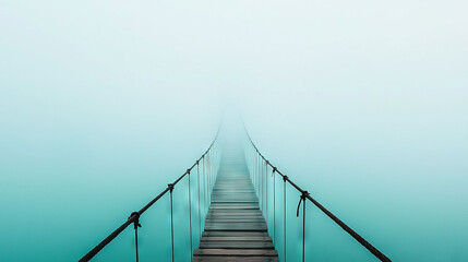   A bridge spans a watery expanse amidst a hazy blue sky