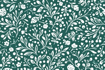 Fototapeta premium Delicate silhouettes of leaves and flowers form a seamless pastel pattern