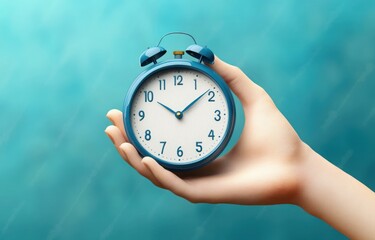 3D Illustration Hand Holding Minimalist Clock Businessman Character