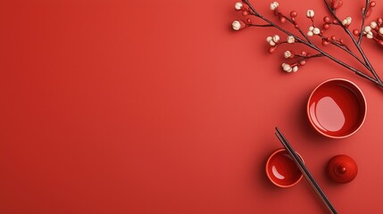 Chinese new year website banner mockup with red background and traditional elements