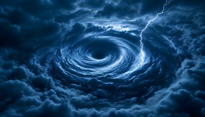 Aerial view of a powerful hurricane approaching Florida at night, with dramatic contrasts.