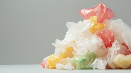 Colorful pile of used plastic packaging materials for recycling and environmental awareness