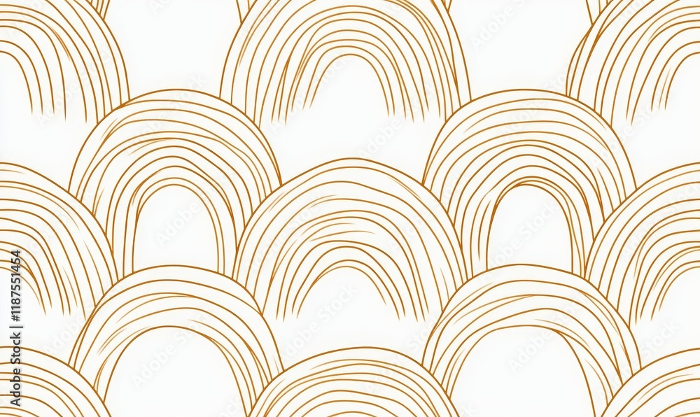 Poster modern illustration in art deco style showcasing a seamless gold circle stripe line pattern with arc