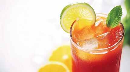 Fototapeta premium Fresh Squeezed Juice in Glass with Lime Slice and Mint Leaf
