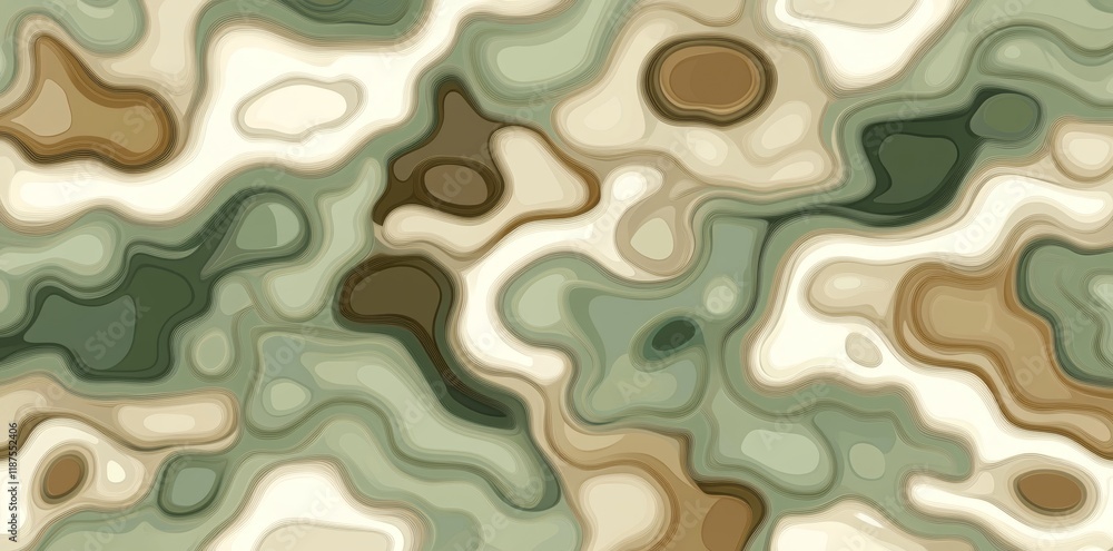 Poster illustrating a colorful abstract organic shape with a seamless pattern on a background of smooth rou
