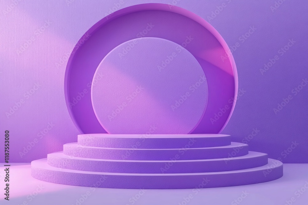 Poster Minimalist 3D Abstract Background for Product Display with Lavender Circular Shapes and Geometric Podium