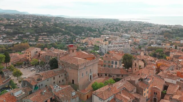 Aerial view of the Hauts de Cagnes village, Cagnes-sur-Mer, Cote d'Azur, France.