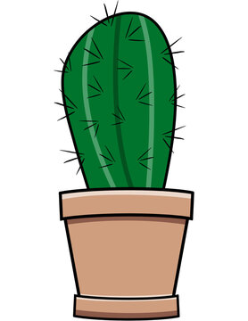 Cartoon Cactus in a Flower Pot Illustration 