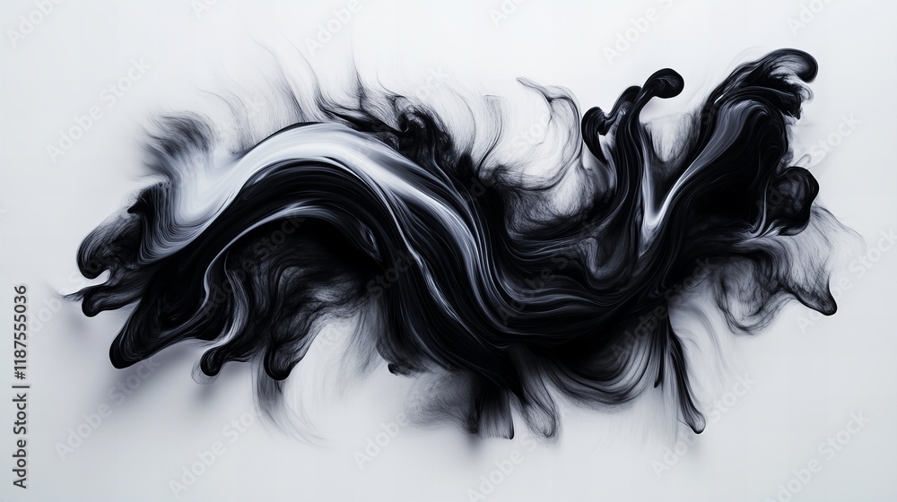 Poster abstract black and white ink swirls creating a dynamic, fluid design. elegant and mysterious.