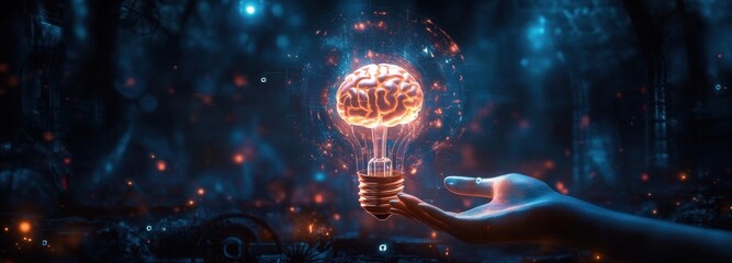 Innovation and Creativity with Light Bulb Brain Idea Gears Digital Technology Inspiration