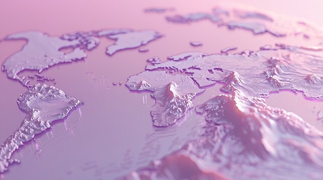 A 3D Embossed World Map in Pastel Purple Hues