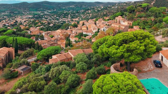 Aerial view of the Bormes les memosas picturesque village, French riviera
