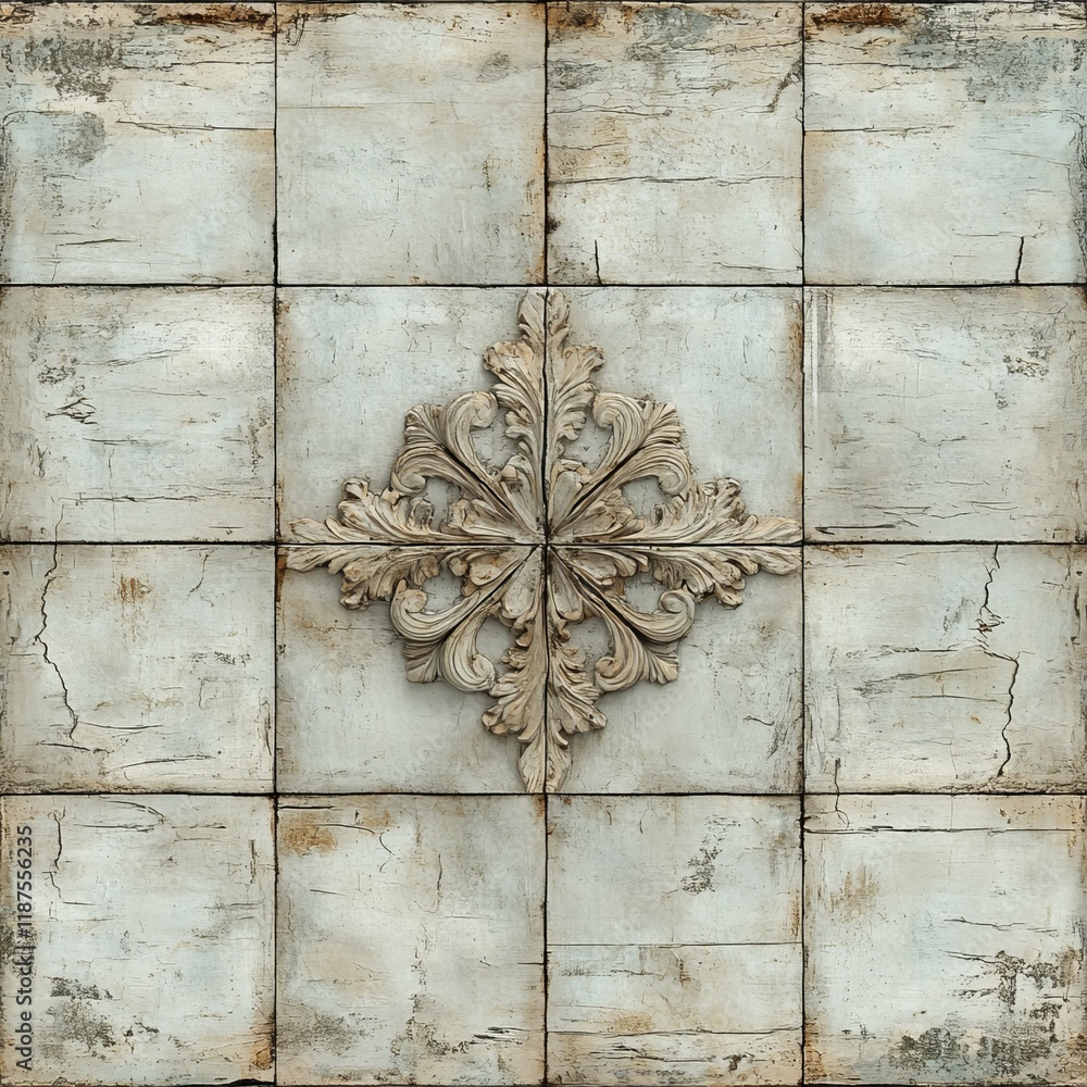 Poster the background comprises a seamless cross-check pattern in beige and cream