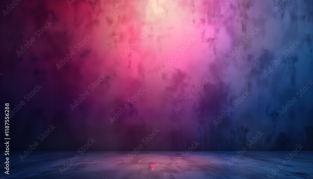 Aufkleber Abstract gradient background with dark purple, pink colors. Grungy texture, grain effect create blurred bokeh effect. Bright light, glow create futuristic, energetic look. Empty space perfect for