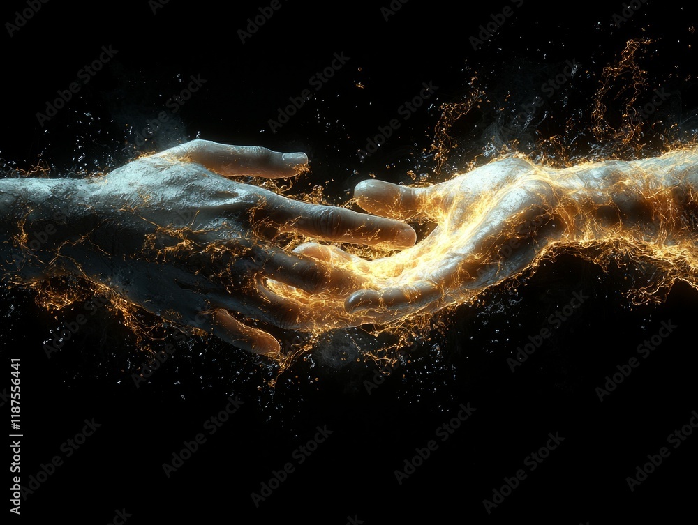 Poster human figure composed of clay undergoes transformation into flesh as divine energy flows from jesus'