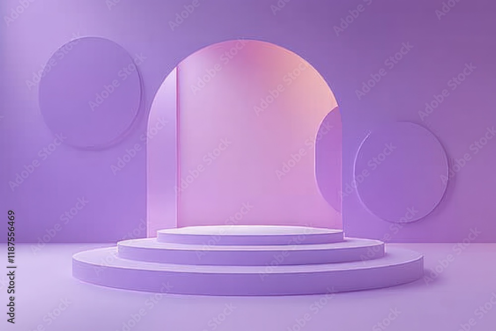 Poster Minimalist Abstract Podium Display Scene with Geometric Design Elements on Lavender Background for Product Presentation