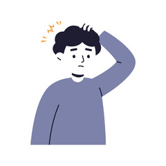 man  is standing with  his hand on his head,and looking confused