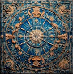 Obraz premium Moroccan tile in seamless watercolor style with an indigo blue flower of life motif