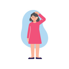 woman is scratching her head and looking confused