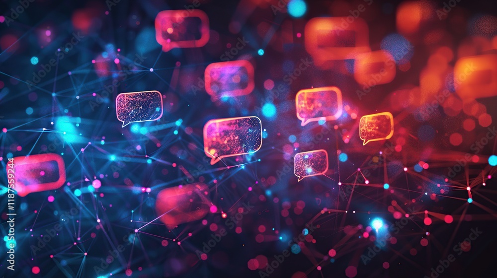 Aufkleber abstract communication background with floating speech bubbles and digital messaging iconography