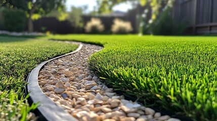 Landscaping Design: Artificial Turf and Stone Border