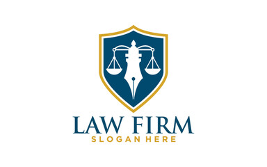 Scales with shield of justice and law logo, law firm logo, Scale Icon