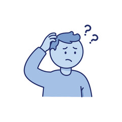 man scratching  his head with question marks above his head