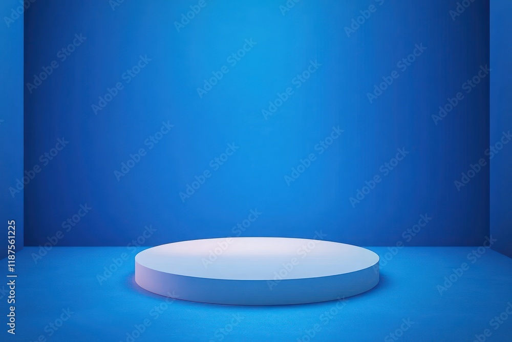 Aufkleber minimalist 3d circular platform with blue gradient background for product display and promotion