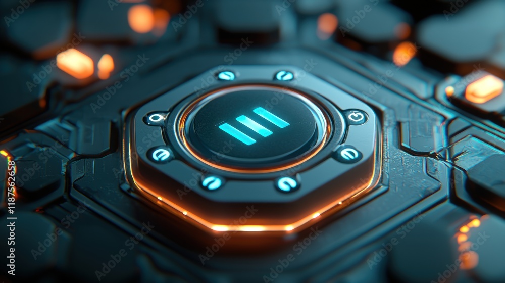 Poster futuristic interface: cyberpunk tech button detail