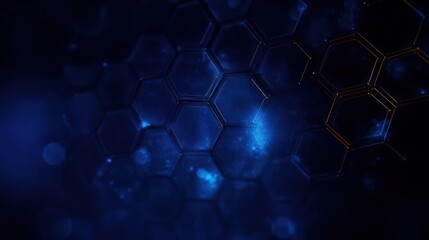 Futuristic Abstract Minimalist Design with Dark Blue Hexagonal Patterns and Geometric Shapes