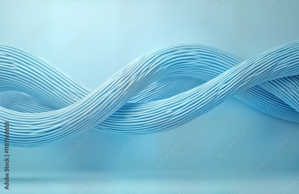 Poster Abstract light blue spiral pattern composed of multiple thin wires. Dynamic, flowing design. Modern tech concept. Suitable for wallpaper, presentation backgrounds, posters. Three-dimensional