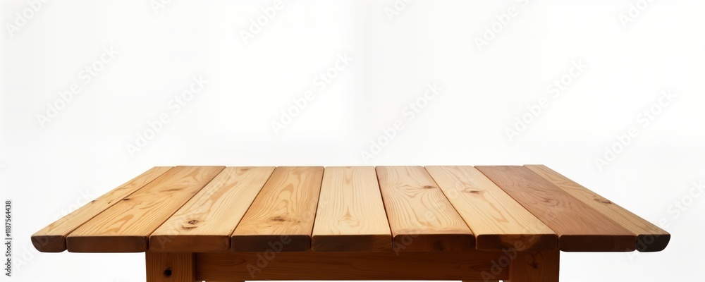 Poster empty light brown wooden table top. isolated on white background. suitable for various design projec