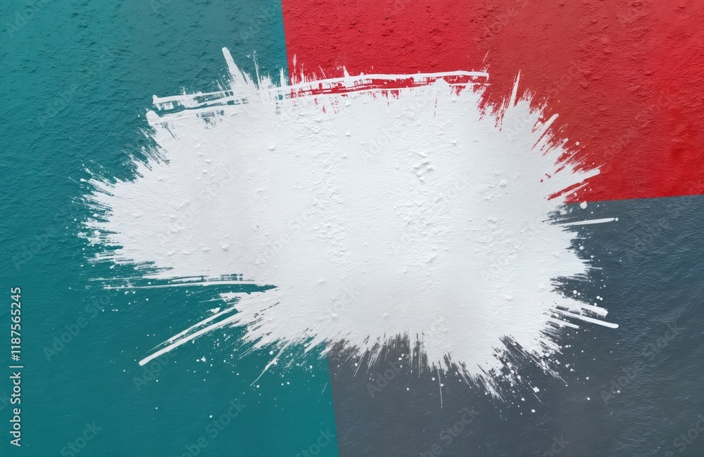 Poster colorful urban wall texture closeup shows teal gray and red colors with white paint strokes. abstrac