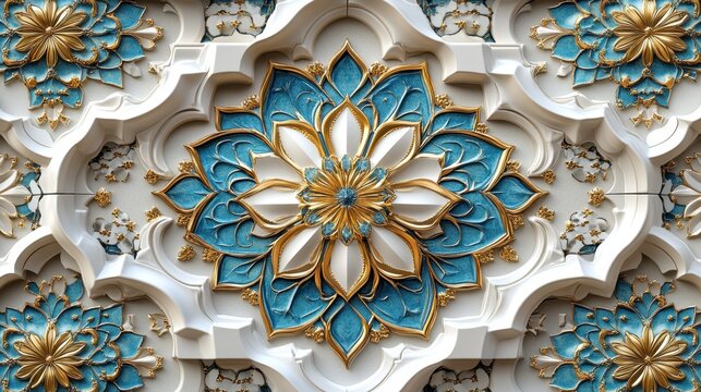 Intricate Teal and Gold Floral Ceiling Design Architectural Detail