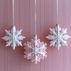 Obraz premium Delicate Snowflake Ornaments on Soft Pink Background for Winter and Holiday Celebrations