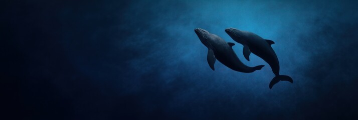 Obraz premium This stunning image captures the majestic beauty of two whales gracefully gliding through the tranquil depths of the ocean, showcasing the wonder of marine life.
