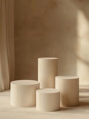 Minimalist Still Life Composition of Cylindrical Shapes with Natural Light and Soft Focus Background