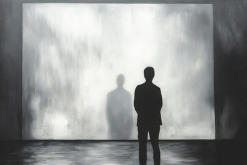 Obraz premium Man Mirror Reflection Abstract Identity Surrealism Contemplation Dream Illusion Creativity Introspection Psychology Light Shadow