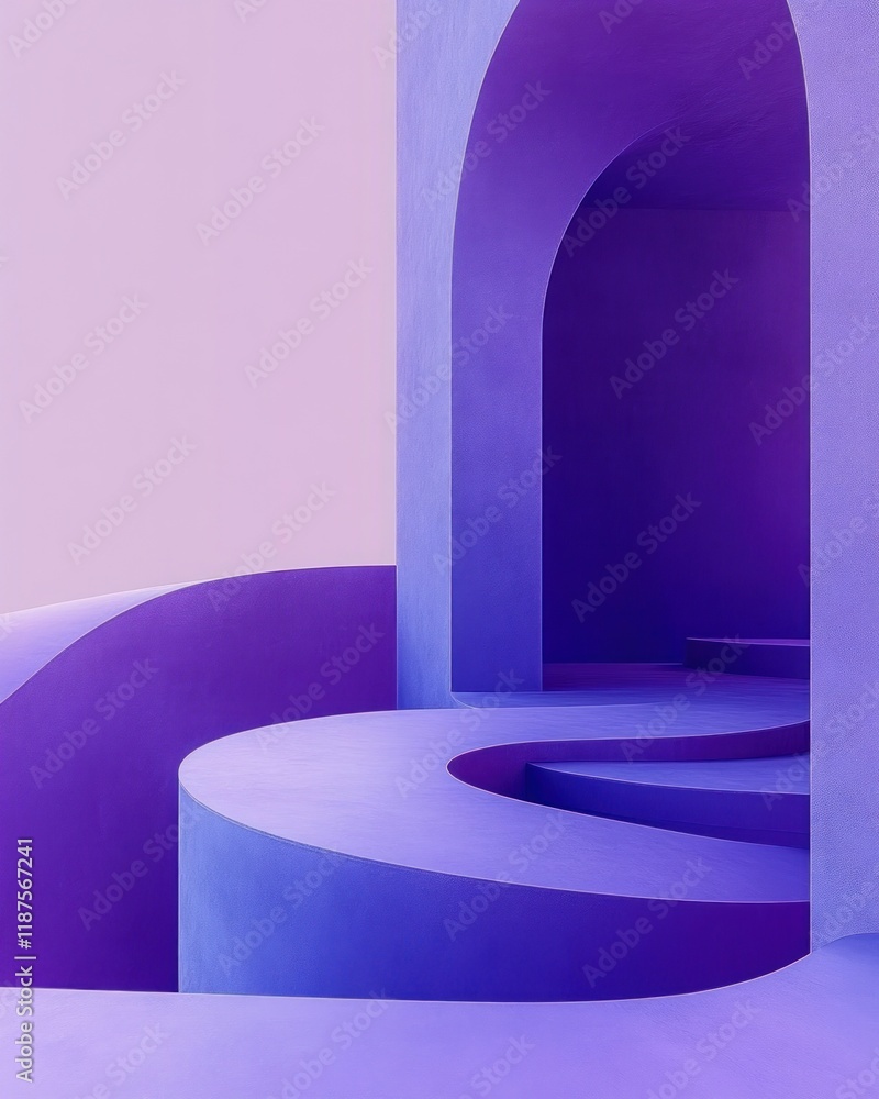 Poster minimalist abstract purple geometric platform with smooth rounded shapes for product display